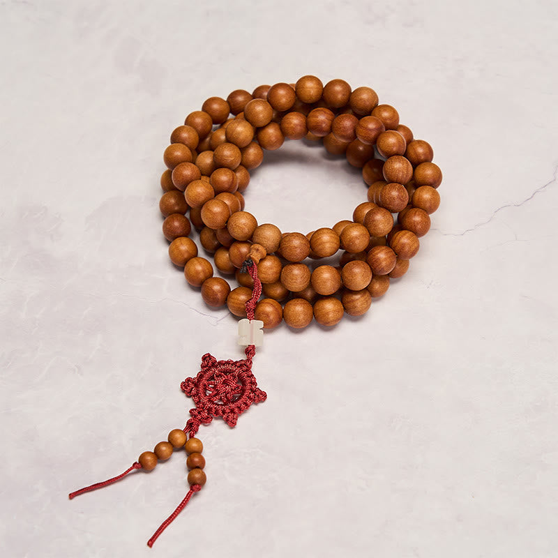 Buddha Stones Mala de cuentas redondas anudadas de sándalo rojo para meditación y bendición - image 2