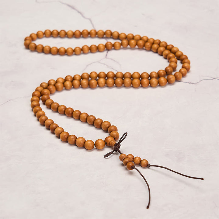 Buddha Stones Mala de cuentas redondas anudadas de sándalo rojo para meditación y bendición - image 10
