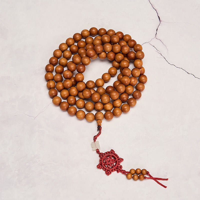 Buddha Stones Mala de cuentas redondas anudadas de sándalo rojo para meditación y bendición - image 3