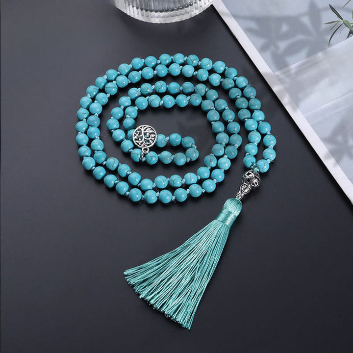 Buddha Stones Mala de protección con borla anudada del Árbol de la Vida de color turquesa - Turquesa (Purificación ♥ Serenidad) - image 0