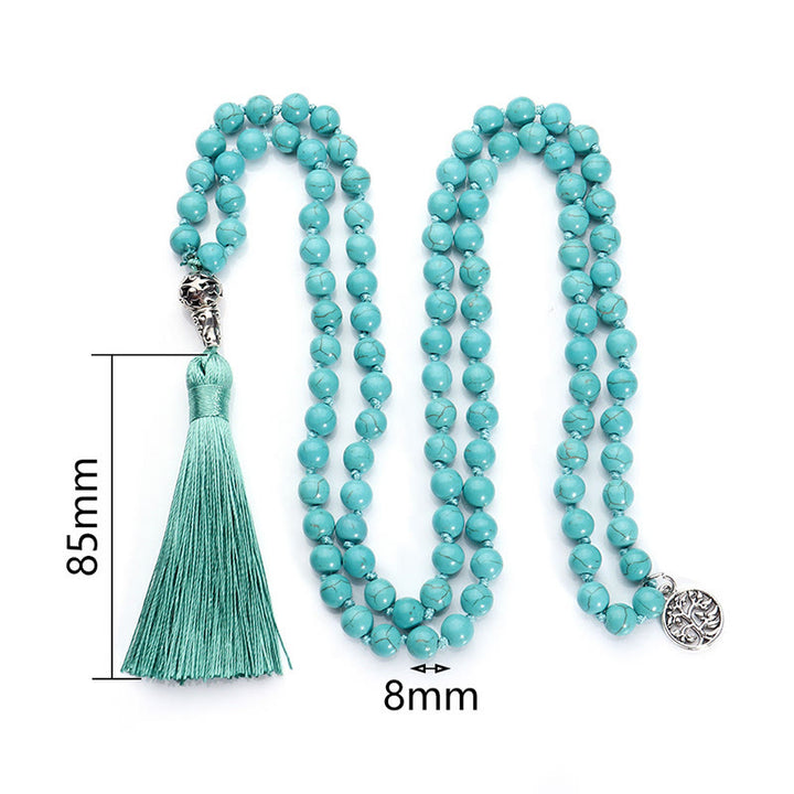 Buddha Stones Mala de protección con borla anudada del Árbol de la Vida de color turquesa - image 4