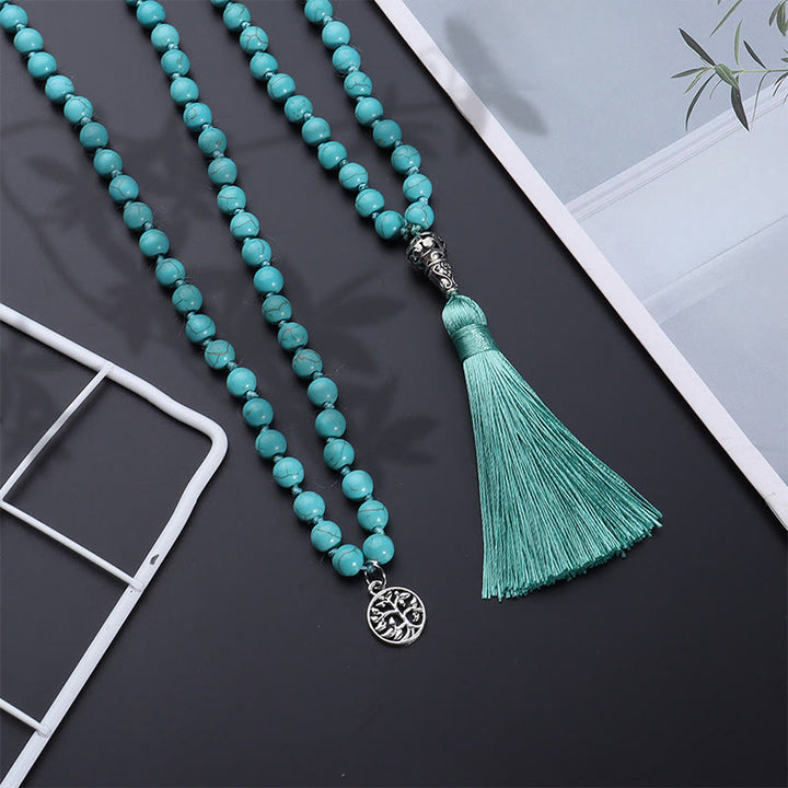 Buddha Stones Mala de protección con borla anudada del Árbol de la Vida de color turquesa - image 3
