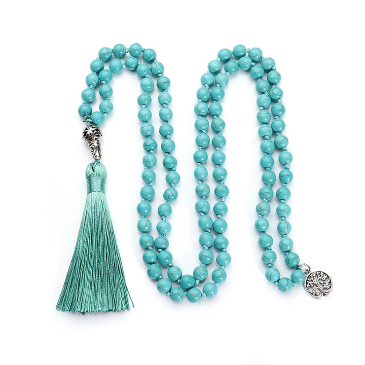 Buddha Stones Mala de protección con borla anudada del Árbol de la Vida de color turquesa - image 5