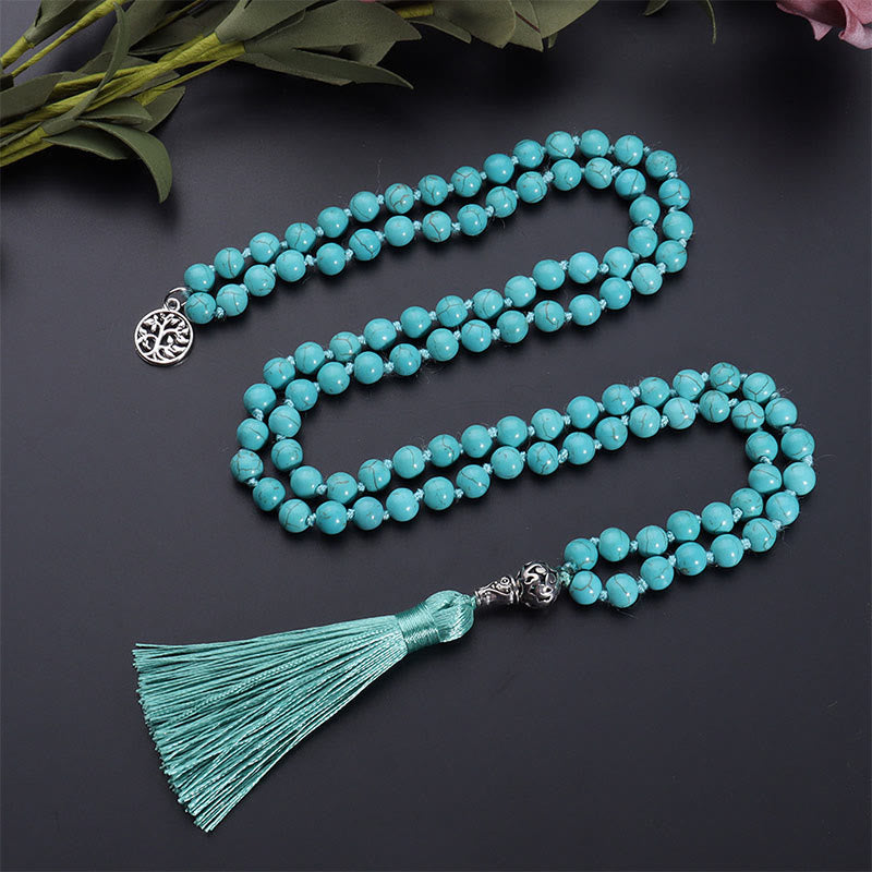 Buddha Stones Mala de protección con borla anudada del Árbol de la Vida de color turquesa - image 1