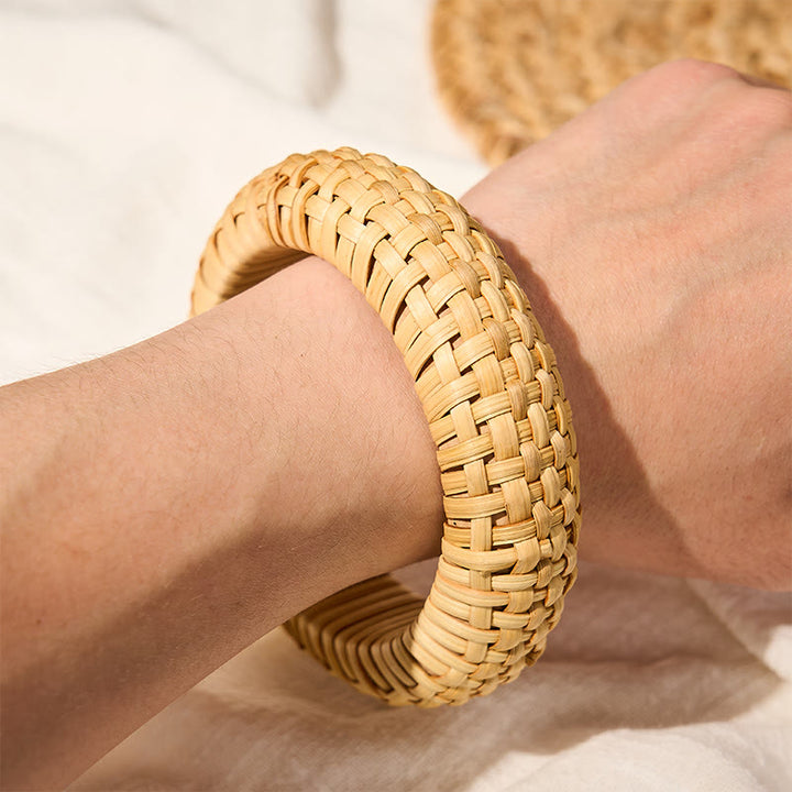 Buddha Stones Pulsera ancha de ratán tejida a mano estilo bohemio playero. - image 5