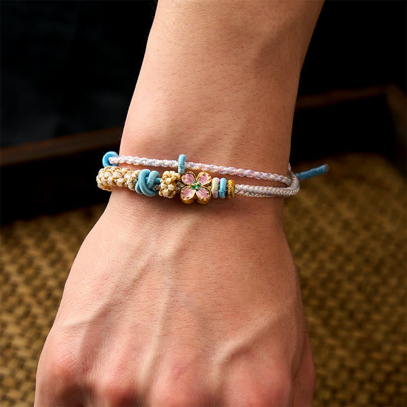 Buddha Stones Pulsera de doble capa con nudos de flor de durazno tejida a mano - image 20