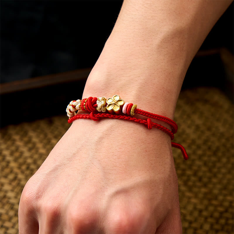 Buddha Stones Pulsera de doble capa con nudos de flor de durazno tejida a mano - image 6