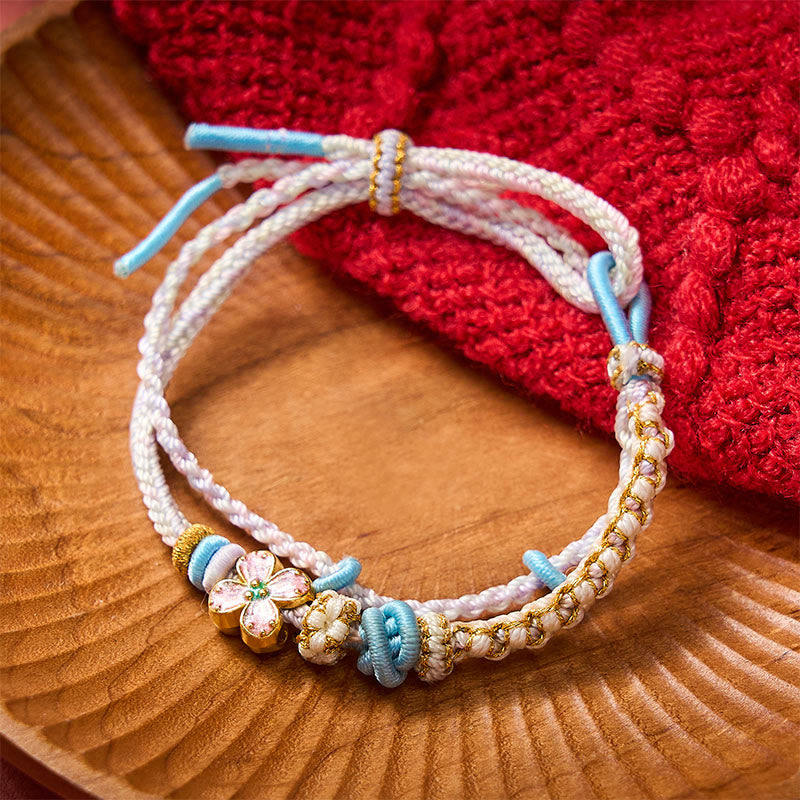 Buddha Stones Pulsera de doble capa con nudos de flor de durazno tejida a mano - image 17