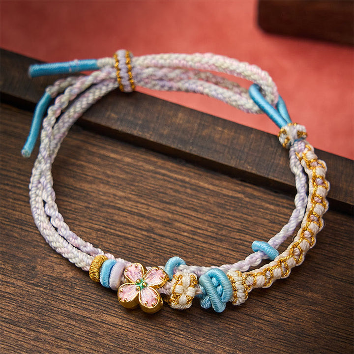 Buddha Stones Pulsera de doble capa con nudos de flor de durazno tejida a mano - image 16