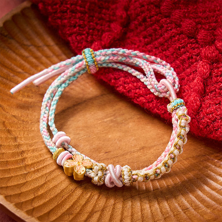 Buddha Stones Pulsera de doble capa con nudos de flor de durazno tejida a mano - image 10
