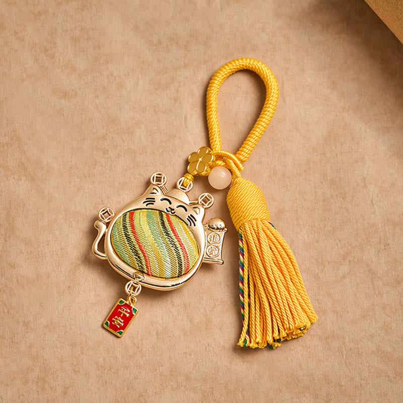 Buddha Stones Llaveros con borlas de la suerte del gato de la suerte de Song Brocade - image 4