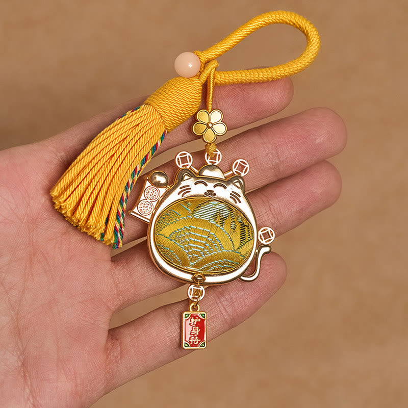 Buddha Stones Llaveros con borlas de la suerte del gato de la suerte de Song Brocade - image 6