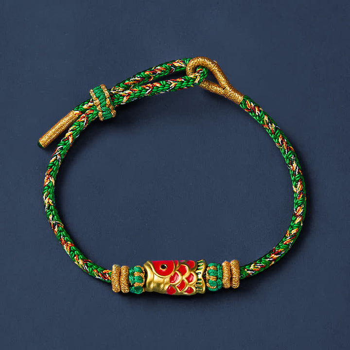 Buddha Stones Pulsera de hilo tejida a mano con diseño de pez koi para la buena suerte - image 3