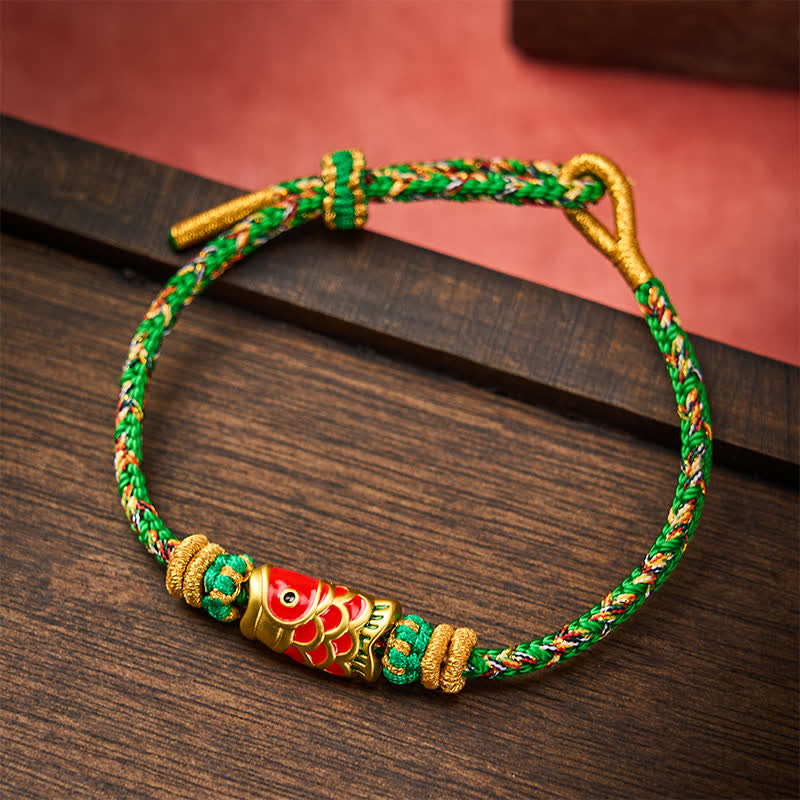 Buddha Stones Pulsera de hilo tejida a mano con diseño de pez koi para la buena suerte - image 1