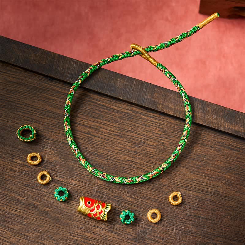 Buddha Stones Pulsera de hilo tejida a mano con diseño de pez koi para la buena suerte - image 6