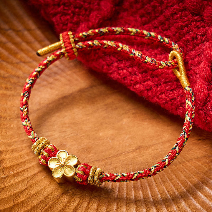 Buddha Stones Pulsera protectora tejida a mano con hilo rojo y diseño de flor de pez koi. - image 1