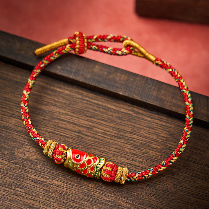 Buddha Stones Pulsera protectora tejida a mano con hilo rojo y diseño de flor de pez koi. - image 8