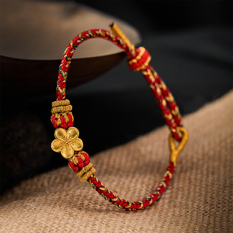 Buddha Stones Pulsera protectora tejida a mano con hilo rojo y diseño de flor de pez koi. - image 2