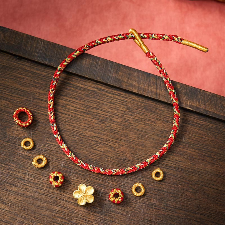 Buddha Stones Pulsera protectora tejida a mano con hilo rojo y diseño de flor de pez koi. - image 3