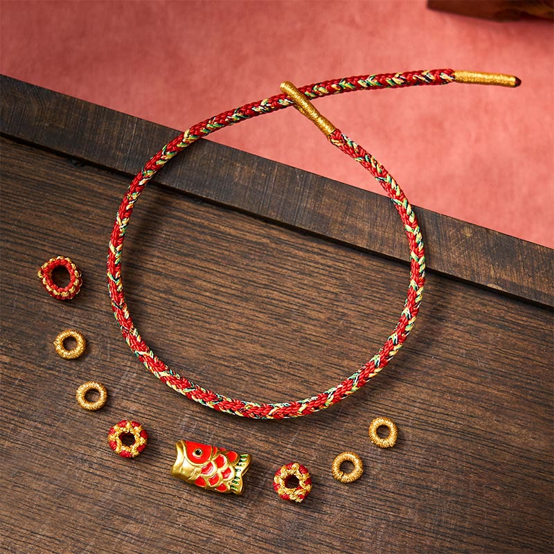 Buddha Stones Pulsera protectora tejida a mano con hilo rojo y diseño de flor de pez koi. - image 10