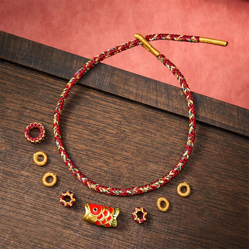Buddha Stones Pulsera protectora tejida a mano con hilo rojo y diseño de flor de pez koi. - image 21