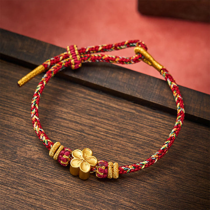 Buddha Stones Pulsera protectora tejida a mano con hilo rojo y diseño de flor de pez koi. - Granate - Con accesorio de flores - image 13