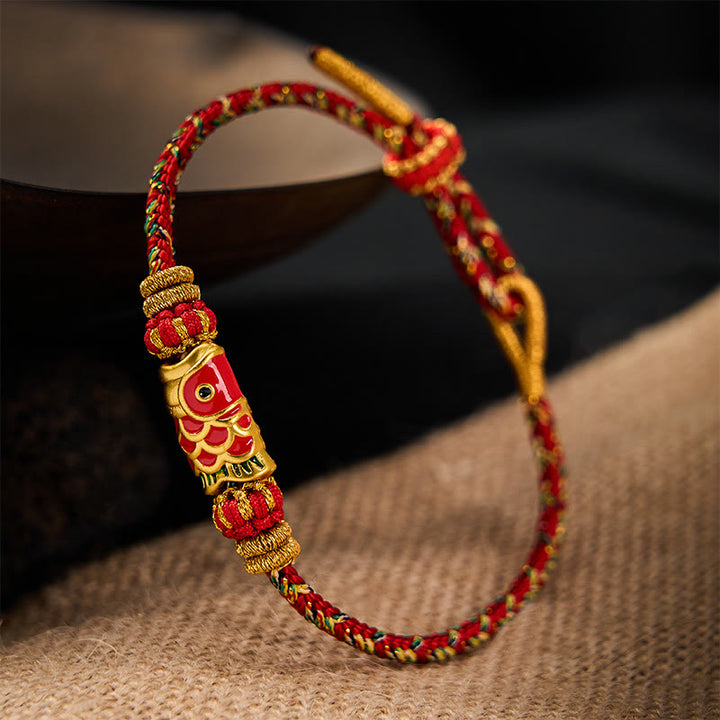 Buddha Stones Pulsera protectora tejida a mano con hilo rojo y diseño de flor de pez koi. - image 20
