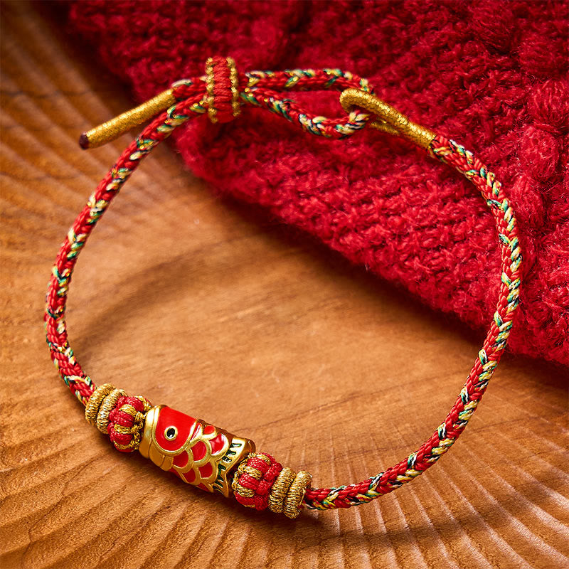 Buddha Stones Pulsera protectora tejida a mano con hilo rojo y diseño de flor de pez koi. - image 9