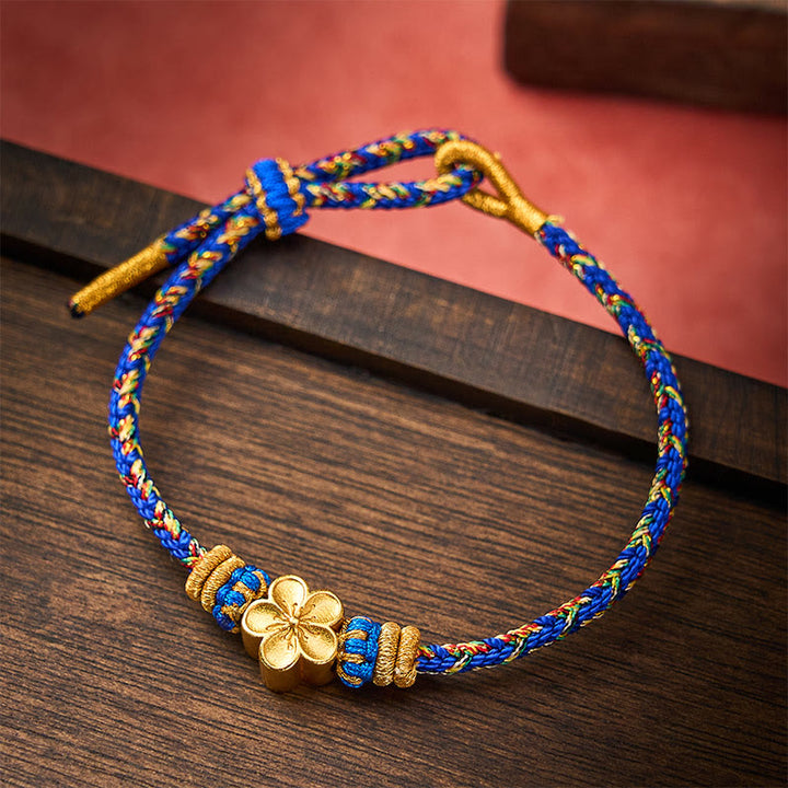 Buddha Stones Pulsera de la paz Om Mani Padme Hum tejida a mano con hilo - Azul - Con accesorio de flores - image 12