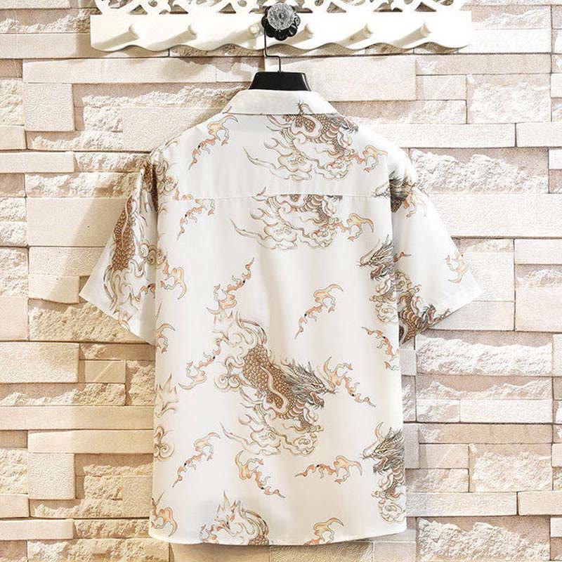 Buddha Stones Camisas de manga corta para hombre con botones y estampado de dragón veraniego - image 14