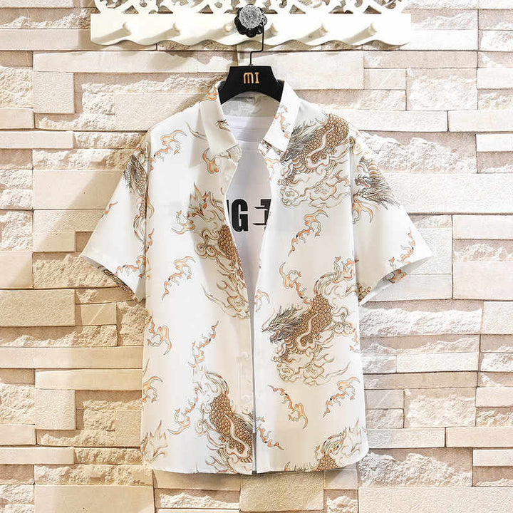 Buddha Stones Camisas de manga corta para hombre con botones y estampado de dragón veraniego - Blanco - US/UK/AU46, EU56 (5XL) - image 13