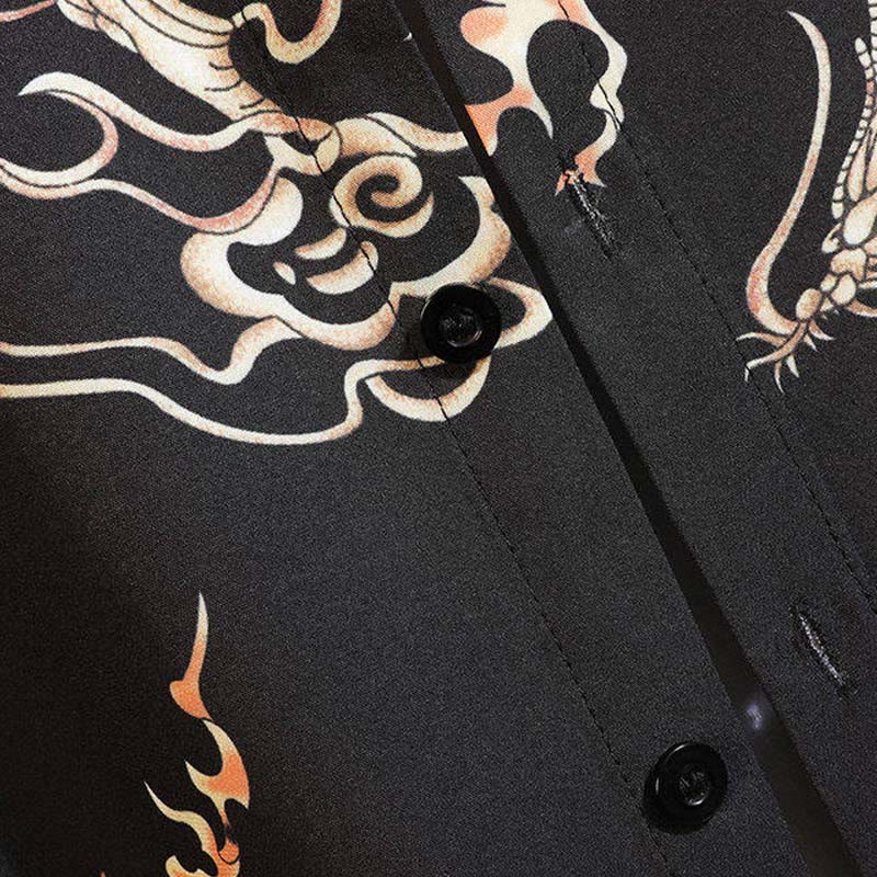 Buddha Stones Camisas de manga corta para hombre con botones y estampado de dragón veraniego - image 4