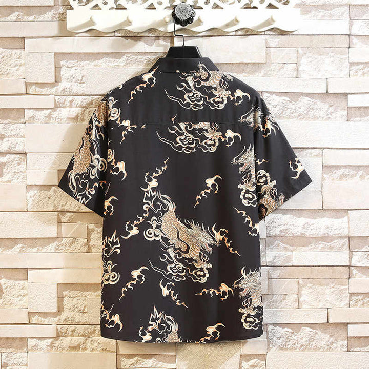 Buddha Stones Camisas de manga corta para hombre con botones y estampado de dragón veraniego - image 1