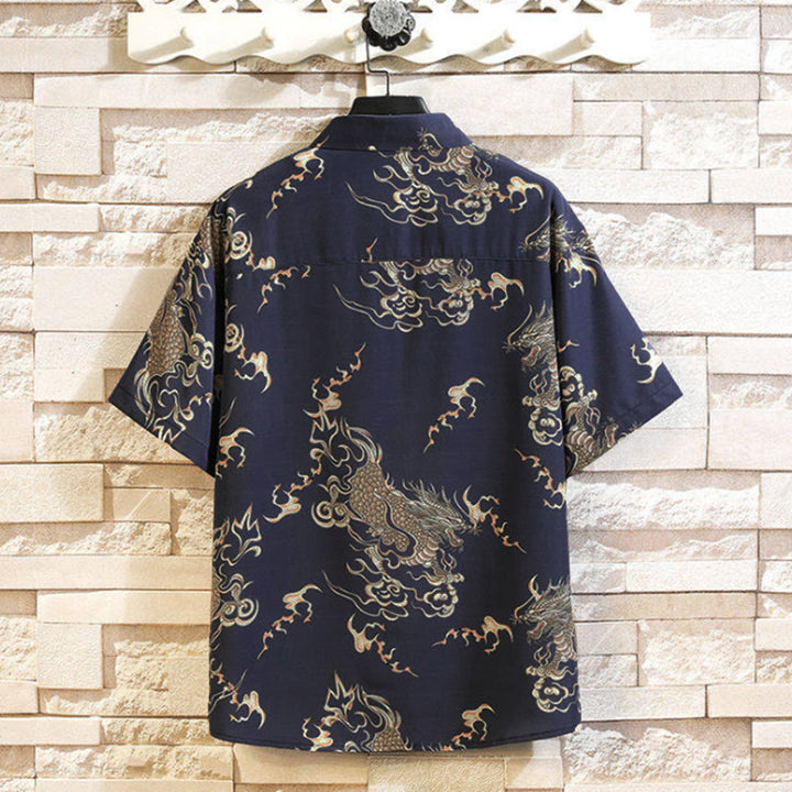 Buddha Stones Camisas de manga corta para hombre con botones y estampado de dragón veraniego - image 10