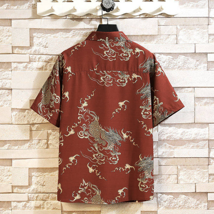 Buddha Stones Camisas de manga corta para hombre con botones y estampado de dragón veraniego - image 12