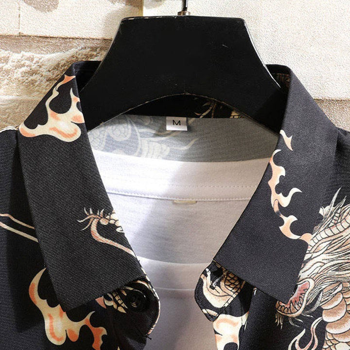 Buddha Stones Camisas de manga corta para hombre con botones y estampado de dragón veraniego - image 2