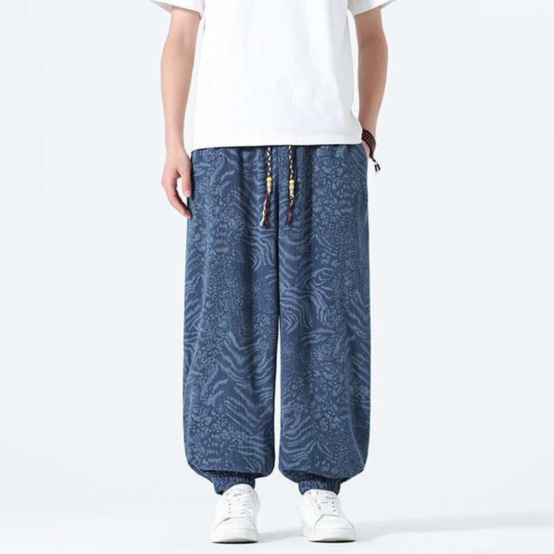Buddha Stones Pantalones cortos de estilo bohemio con cordón ajustable y estampado de leopardo para hombre, ideales para primavera y verano. - image 1