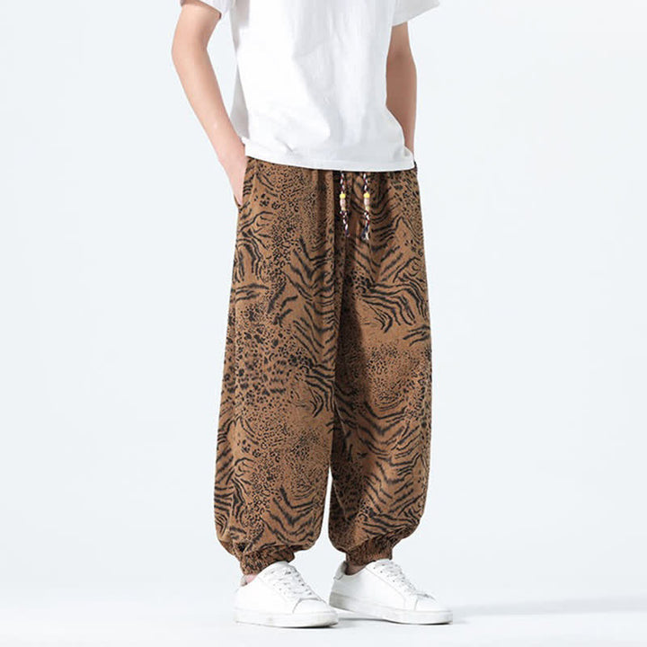 Buddha Stones Pantalones cortos de estilo bohemio con cordón ajustable y estampado de leopardo para hombre, ideales para primavera y verano. - image 17