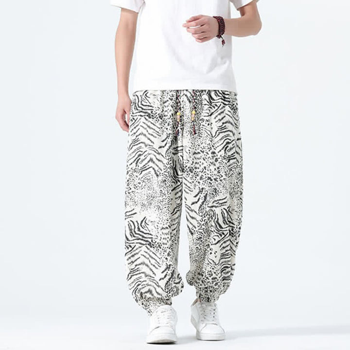 Buddha Stones Pantalones cortos de estilo bohemio con cordón ajustable y estampado de leopardo para hombre, ideales para primavera y verano. - image 25
