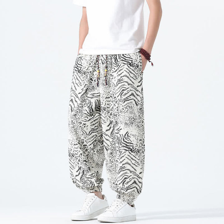 Buddha Stones Pantalones cortos de estilo bohemio con cordón ajustable y estampado de leopardo para hombre, ideales para primavera y verano. - image 31