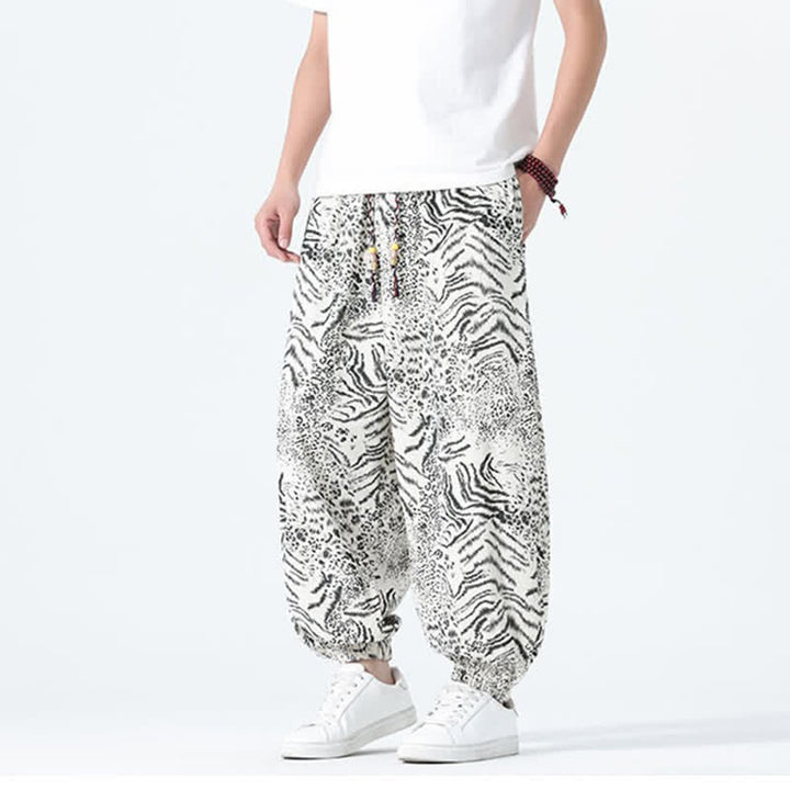 Buddha Stones Pantalones cortos de estilo bohemio con cordón ajustable y estampado de leopardo para hombre, ideales para primavera y verano. - image 27