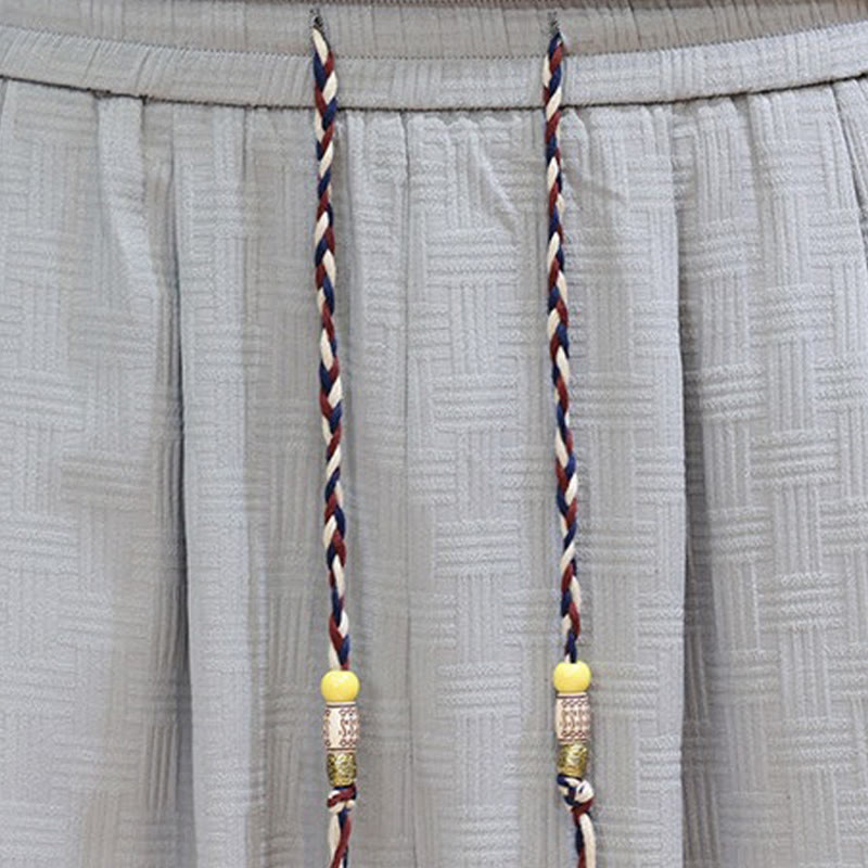 Buddha Stones Pantalones tobilleros casuales de verano con cordón ajustable, estampado de ratán tejido liso, estilo harem para hombre con bolsillo. - image 33