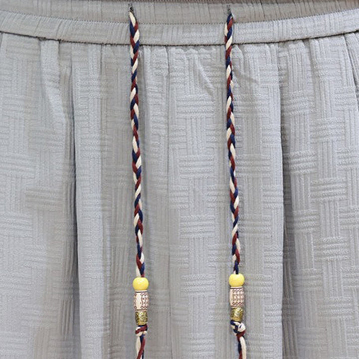 Buddha Stones Pantalones tobilleros casuales de verano con cordón ajustable, estampado de ratán tejido liso, estilo harem para hombre con bolsillo. - image 33