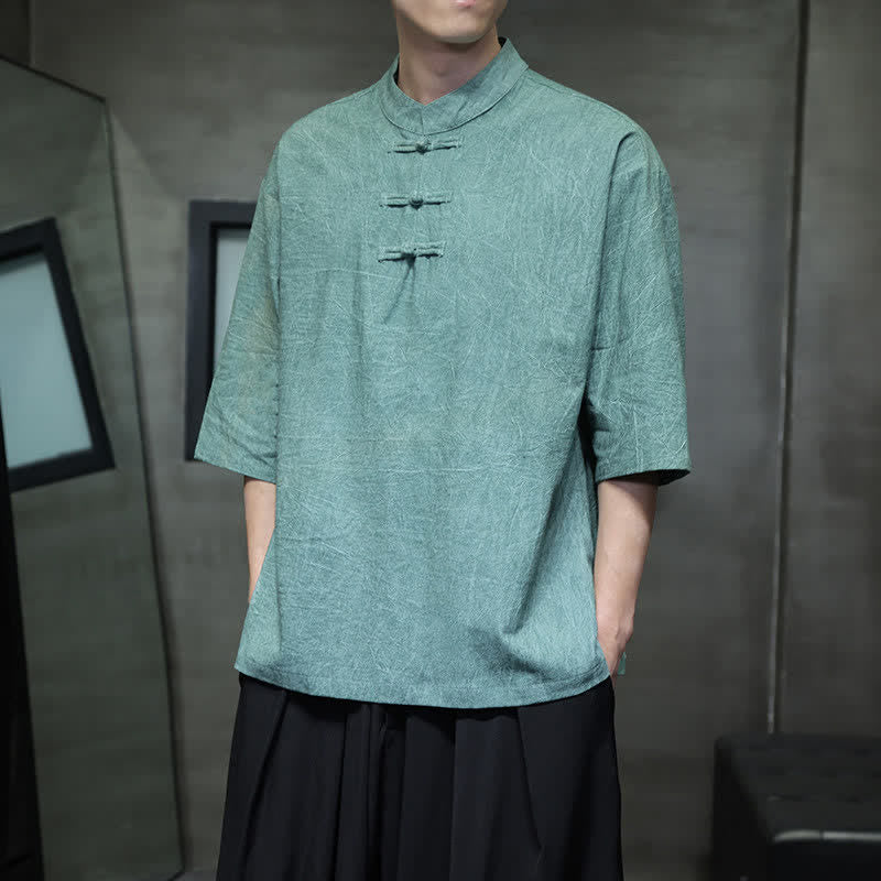 Buddha Stones Camisas de manga corta para hombre de estilo Summer Tang con tres botones de rana. - image 2
