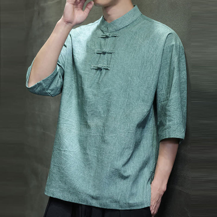 Buddha Stones Camisas de manga corta para hombre de estilo Summer Tang con tres botones de rana. - image 8
