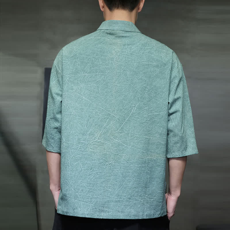 Buddha Stones Camisas de manga corta para hombre de estilo Summer Tang con tres botones de rana. - image 3