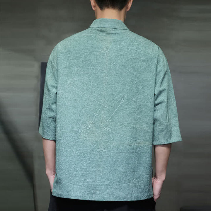 Buddha Stones Camisas de manga corta para hombre de estilo Summer Tang con tres botones de rana. - image 3