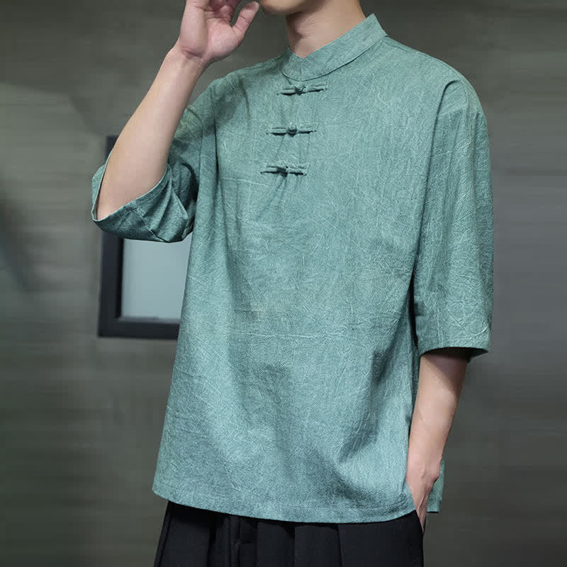 Buddha Stones Camisas de manga corta para hombre de estilo Summer Tang con tres botones de rana. - image 5