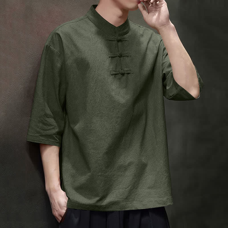 Buddha Stones Camisas de manga corta para hombre de estilo Summer Tang con tres botones de rana. - image 14