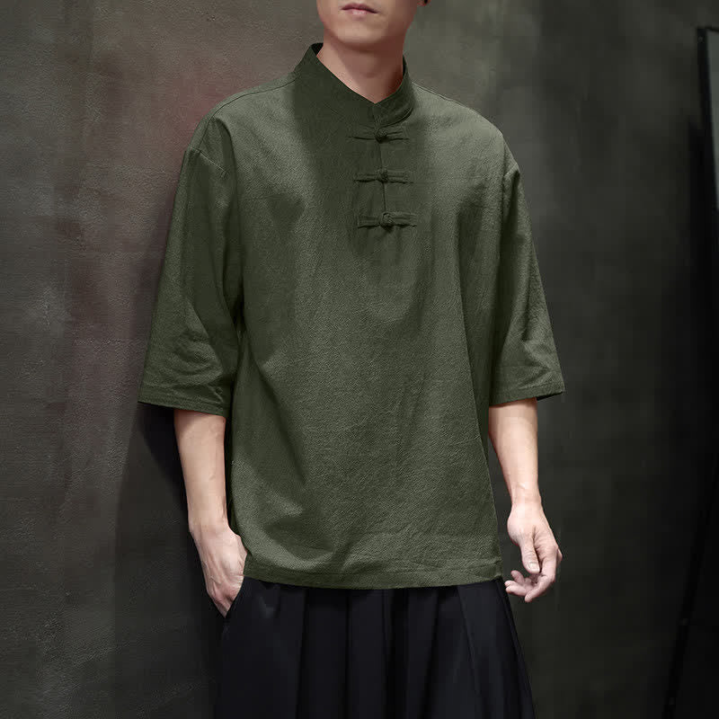 Buddha Stones Camisas de manga corta para hombre de estilo Summer Tang con tres botones de rana. - image 16